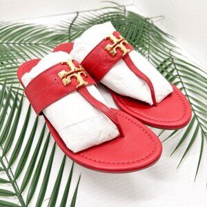 Tory Burch Brilliant Red Leather Everly Backless Flat Thong Sandals Size 7.5 NWB